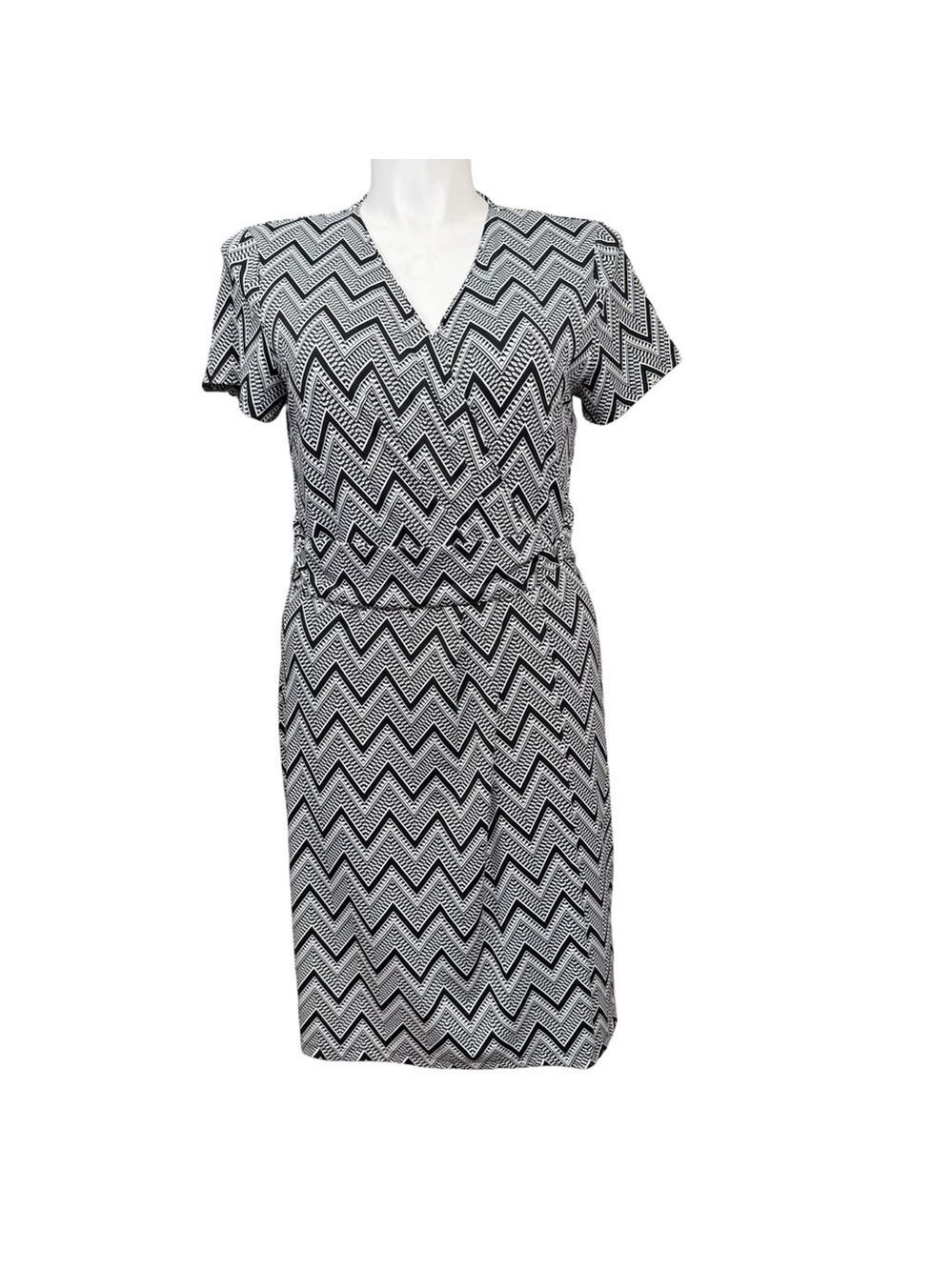 Talbots NWT Black White Chevron Print Wrap Dress‎ XL Nylon Spandex